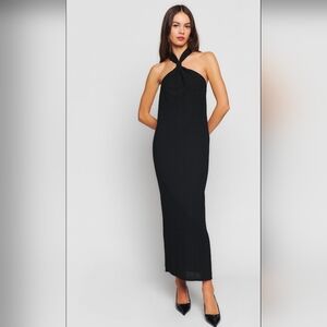 Reformation Hamilton Black Halter Knit Dress